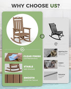 Oversized Rocking Chair Outdoor, High Back Porch Rocker Chair, HDPE All Weather Resistant Rocking Chairs for Patio, 386lbs Weight Capacity, Teak