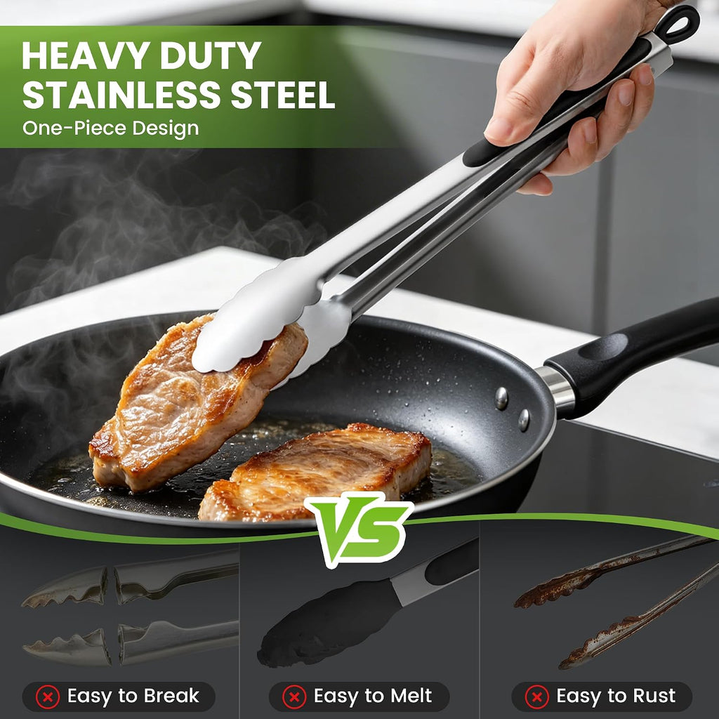 Grill Tongs, 17 Inch Extra Long Stainless Steel BBQ Tongs (17", 2PCS) | For Cooking/Serving/Grilling | Heat-Resistant | Dishwasher Safe
