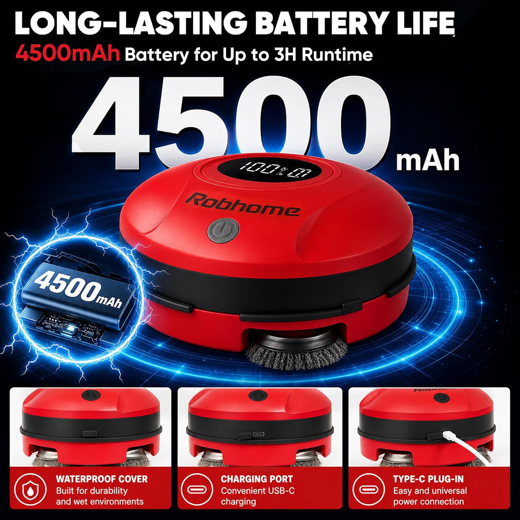 Grill Cleaning Robot, Electric Grill Brush with 4 Heads, 304 Stainless Steel Rotary Brush, Cordless Rechargeable BBQ Cleaner, 150Mins Runtime, 380 RPM, Automatic Grill Cleaner for Outdoor Grill, Red