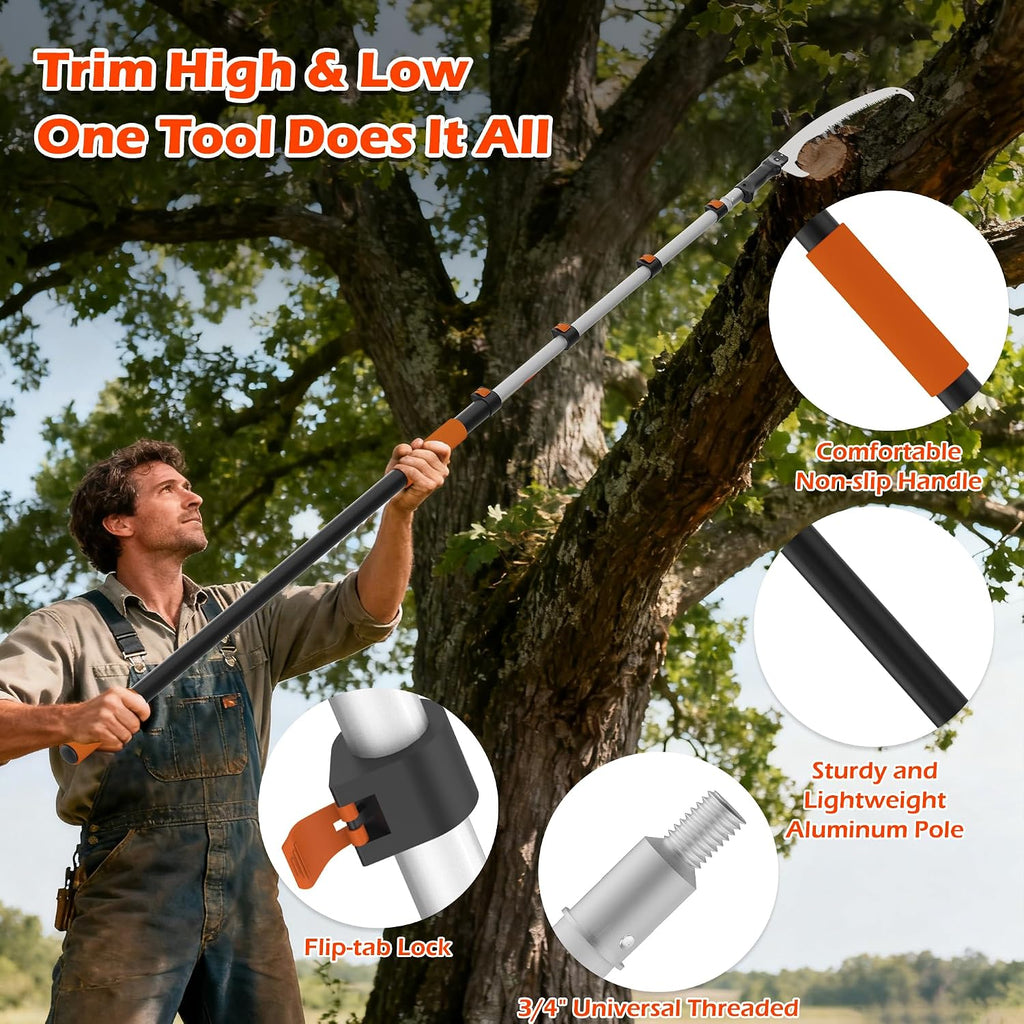 26FT Reach Pole Saws for Tree Trimming, Manual Pole Saw with 5-20FT Telescoping Extension Pole, Pruning Saw with 17" 3X Detachable Saw, Branches Pruner for Garden, Palms & Shrubs Yard Maintenance