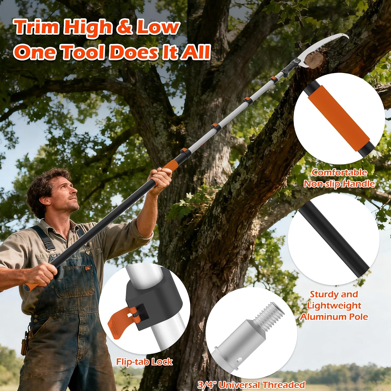 26FT Reach Pole Saws for Tree Trimming, Manual Pole Saw with 5-20FT Telescoping Extension Pole, Pruning Saw with 17" 3X Detachable Saw, Branches Pruner for Garden, Palms & Shrubs Yard Maintenance