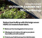 alion home hdpe 50% sun block garden netting, side view