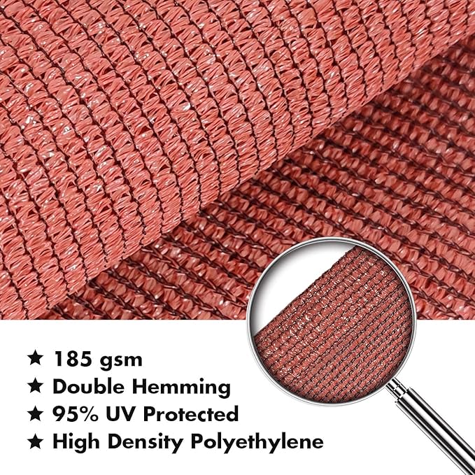 KANAGAWA Sun Shade Sail 15'x15'x21' Rust Red Triangle UV Block Canopy Cover for Patio Backyard Lawn Garden Outdoor Activities