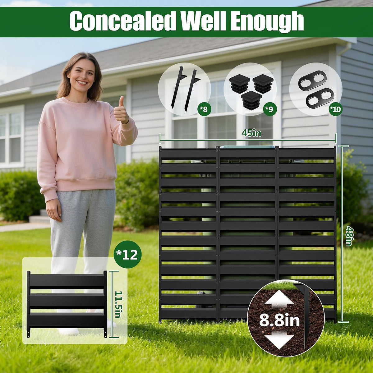 48in h x 45in w air conditioner fence shown in use