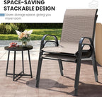 Patio Dining Chairs Set of 8, Outdoor High Stacking Chairs，Breathable Seat Fabric and Alloy Steel Frame for Backyard, Porch, Garden, Sunroom (Light Brown)