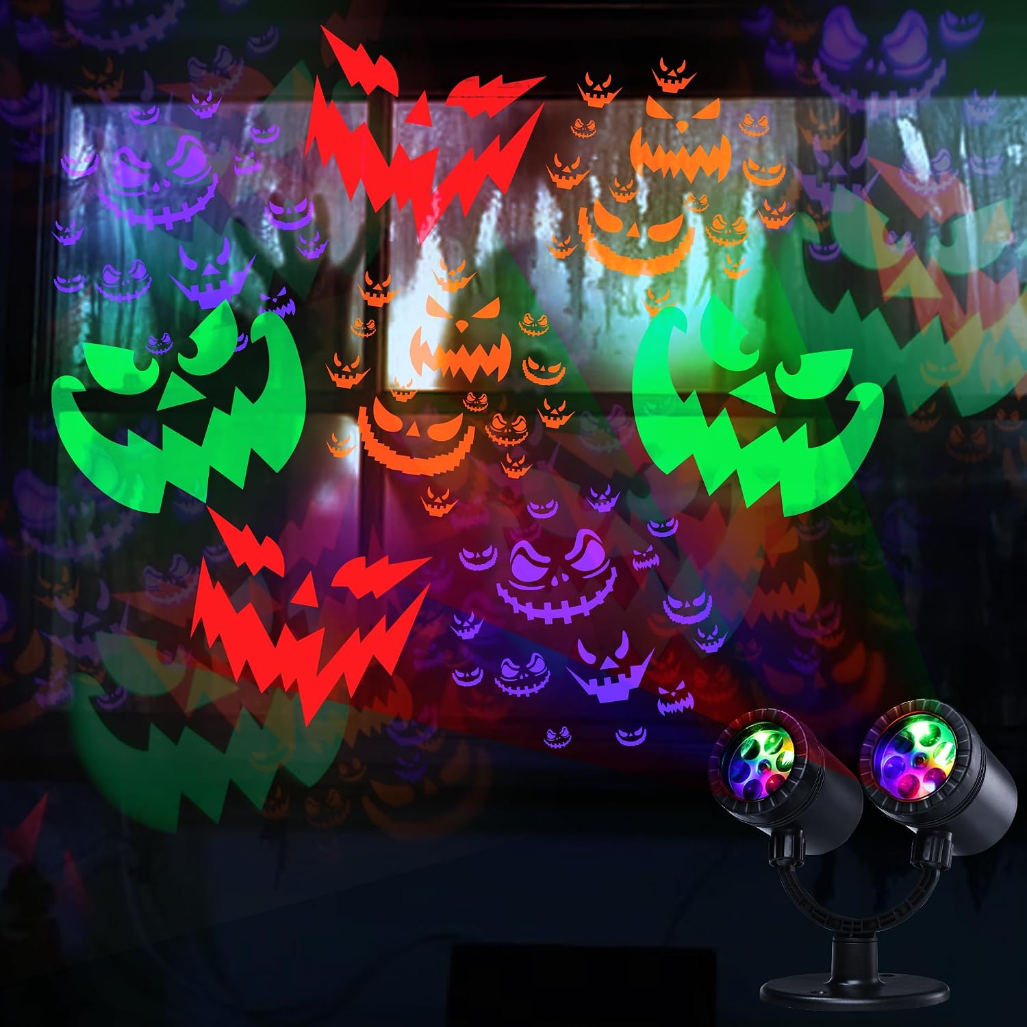 Toodour Halloween Projector Lights Outdoor, Double Head Dynamic Halloween Lights Projector with Timer, Waterproof Devil Face Indoor Outdoor Decorations Light for Home Window Wall Decor