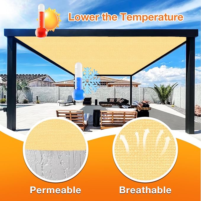 Artpuch Outdoor Pergola Shade Cover 6x15 FT Sun Shade Cloth with Grommets Sand 90% UV Protection Canopy Patio Privacy Screen (Customized Available)