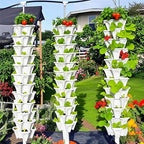 Strawberry Planters, 3 Tiered Vertical Stackable Planter, Herb Stacking Tower Garden, Flower Vegetable Planters with Support Pole, Indoor & Outdoor with Removable Wheels - White
