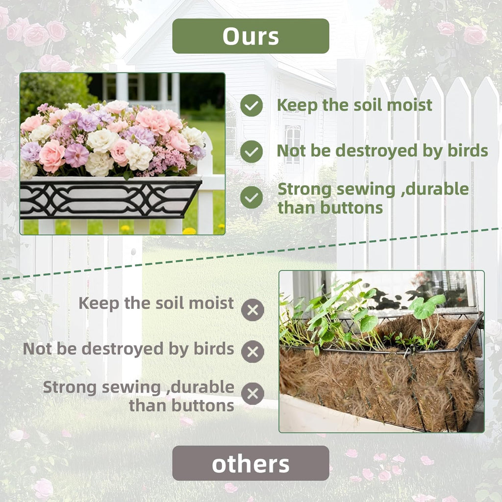 window planter box, railing planter box with non-woven showing dimensions