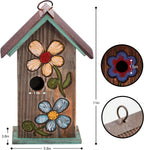 Topadorn Hanging Bird House for Outside, 11" Hand-Painted Wooden Birdhouse | Floral Design, Rustic Outdoor Bird House for Bluebird, Finch, Cardinal & Wren, Garden Patio Yard Decor