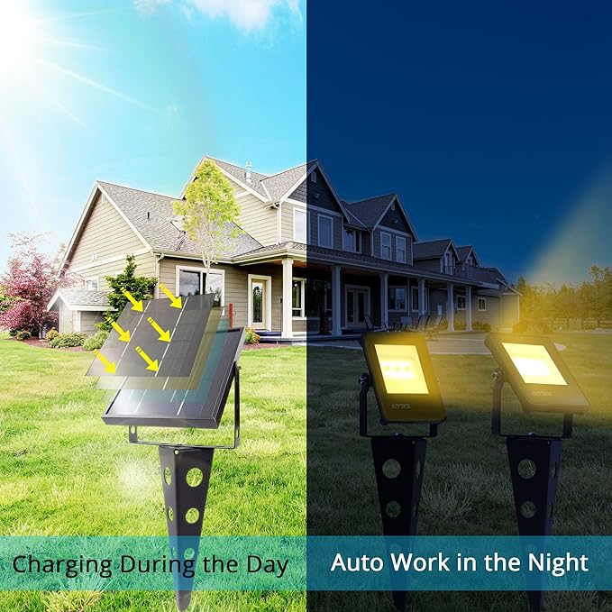 Solar Spotlights Outdoor Waterproof, Zeta 3-in-1 Spot Lights Metal Warm White Auto On/Off Dusk to Dawn Landscape Flag Pole Uplights for Outside House Trees Garden Yard Driveway Pathway Lawn