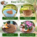 REMIAWY Hanging Baskets Coco Liners, 4 Pack 14 Inch Natural Coconut Fiber Liner Replacement for Planters, Round Hanging Basket Inserts for Flowers Vegetables Herbs, Garden Pots Indoor Outdoor