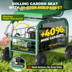 suntee garden seat with wheels, rolling gardening stool showing dimensions