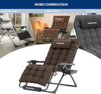 UDPATIO Oversized Zero Gravity Chair Set of 2, 29In XL Patio Reclining Chair with Cushion, Outdoor Folding Recliner with Pillows|Cup Holder|Foot Rest|Padded Headrest, Brown Grey, Support 500LB