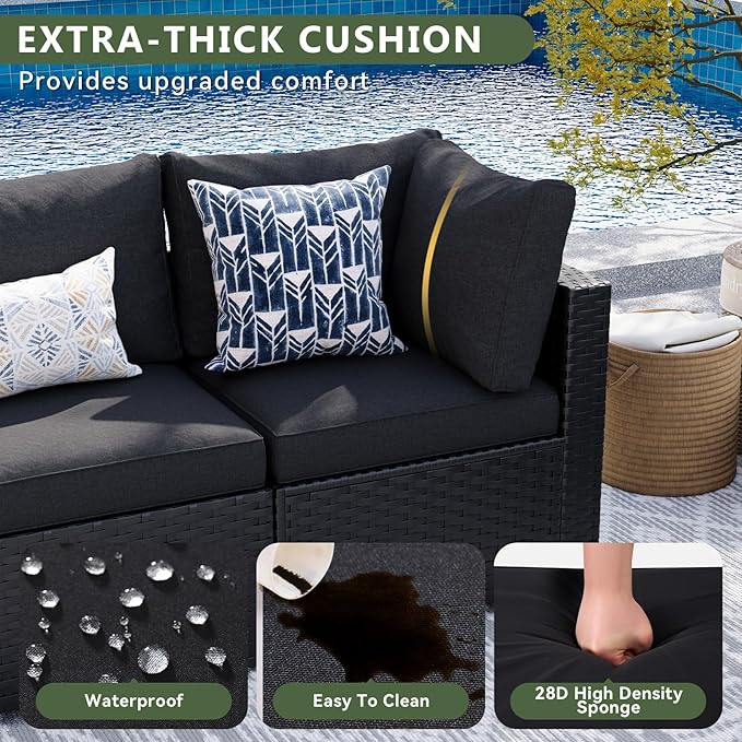 Aoxun 15 Piece Patio Furniture Set with 44” Fire Pit Table Wicker Rattan Patio Sectional Sofa Set Outdoor Seating Furniture with Thickened Cushion, Black