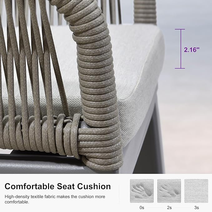 PURPLE LEAF Outdoor 29" Wicker Bar Stools Set of 2, Boho Patio Bar Height Chair with Cushion and Back for Outdoor and Indoor, Garden, Patio, Light Grey