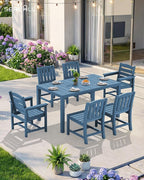 SERWALL 9-Piece Outdoor Dining Set, 60" - 83" Expandable Outdoor Dining Table and 8 HDPE Chairs, All Weather HDPE Outdoor Furniture Set for Backyard, Garden, Blue