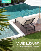 Outdoor Lounge Chair for Pool, Aluminum Chaise Lounge Chairs with 5-Position Recliner, Patio Lounge Chair for Backyard, Poolside, Deck, Lawn (Khaki)