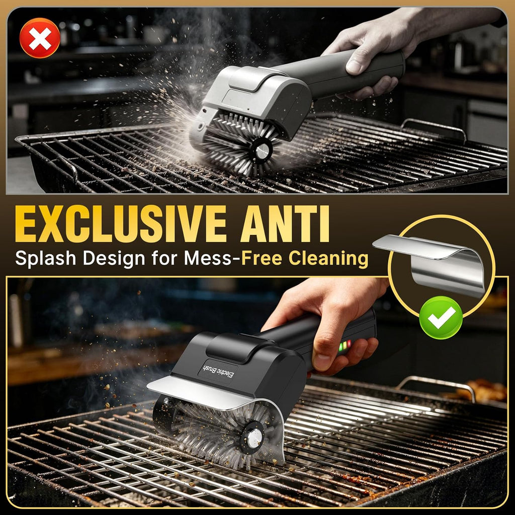Electric Grill Brush, 2026 Upgraded Cordless BBQ Grill Cleaner | 1100 RPM, 2600mAh Rechargeable, Dual Safety Lock, Splash-Proof Guard, Detachable Stainless Head for Gas Charcoal Cast Iron Grills