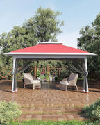 Canopy Tent 12x12 ft, Pop Up Gazebo One-Push Setup with 4 SandBags for Backyard Parties and BBQs, Mosquito Netting & Height Adjustable - Red