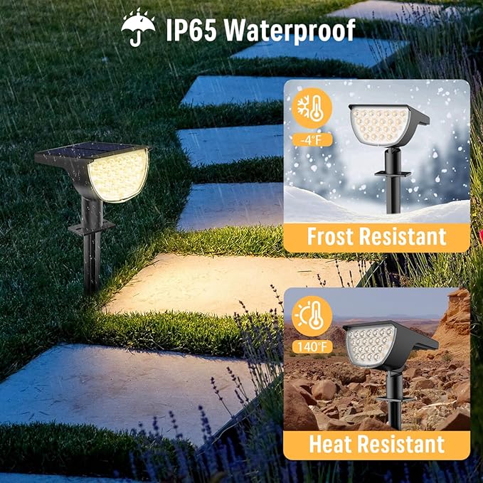 Solar Lights Outdoor Waterproof IP65, Solar Powered 76 LED 3 Lighting Modes Solar Spot Lights Outdoor for Yard Garden Landscape Pathway (Warm White, 4 Pack)