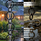 3 ft aluminum rain chain for gutters outside showing dimensions