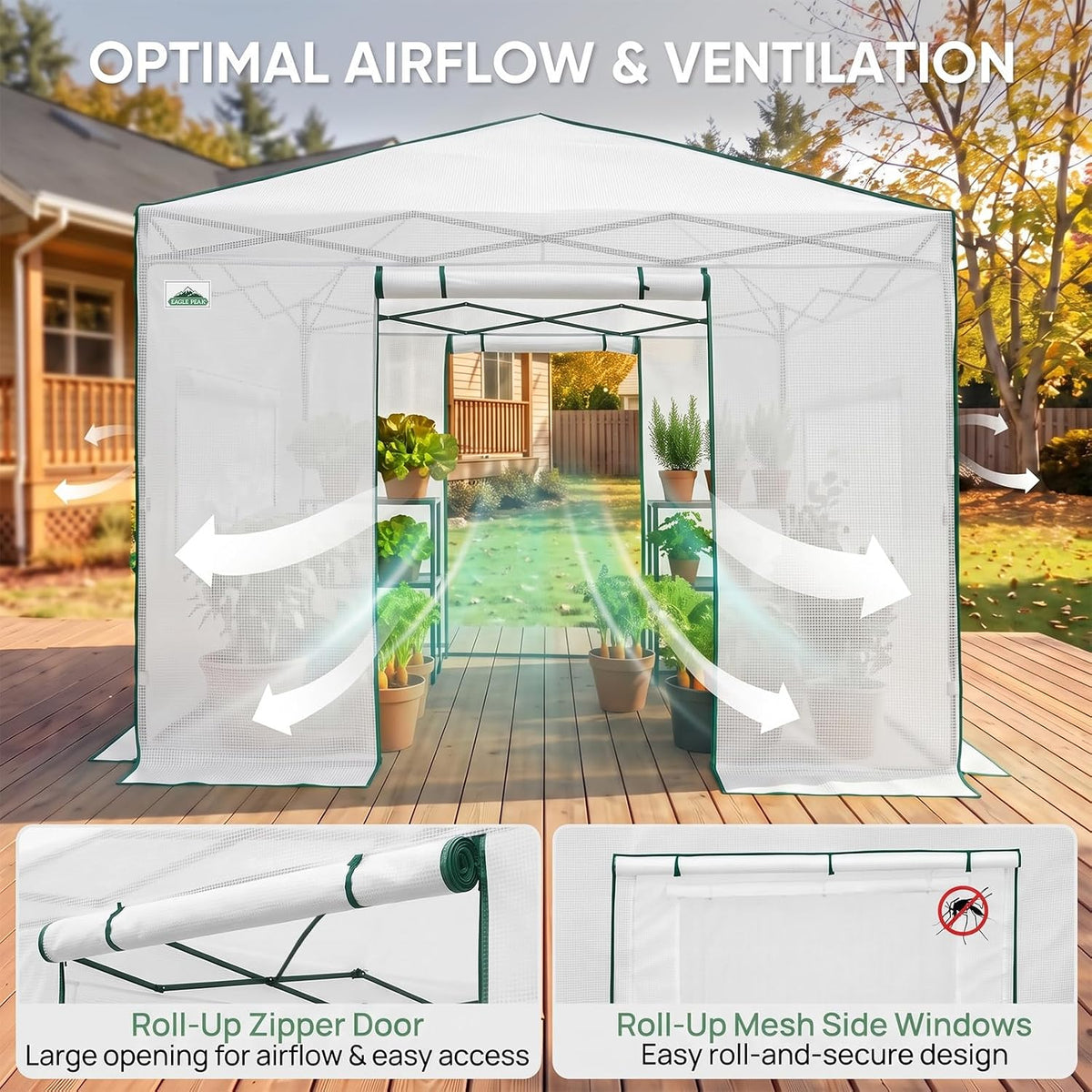 eagle peak 10x10 portable walk-in greenhouse, pop-up indoor shown in use