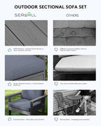 SERWALL HDPE Patio Furniture Set, 7-piece Outdoor Sectional Sofa Set, All Weather Outdoor Couch Set for Deck, Lawn, Grey Frame with Grey Cushion