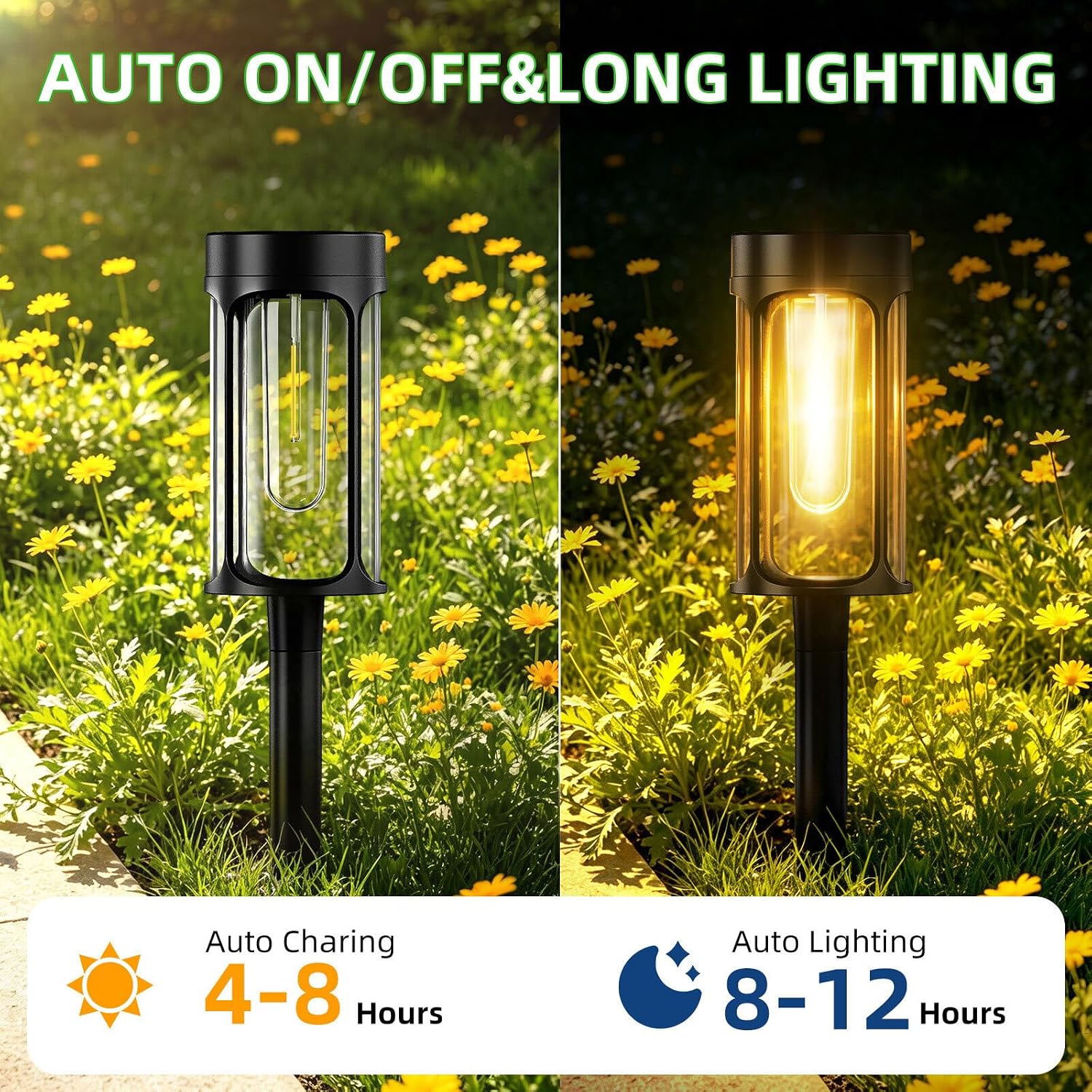 Solar Lights Outdoor, 8 Pack Waterproof IP65 Auto On/Off Solar Pathway Lights 3000K for Garden, Landscape, Path, Yard, Patio, Driveway,Walkway Decor, Landscape Lighting