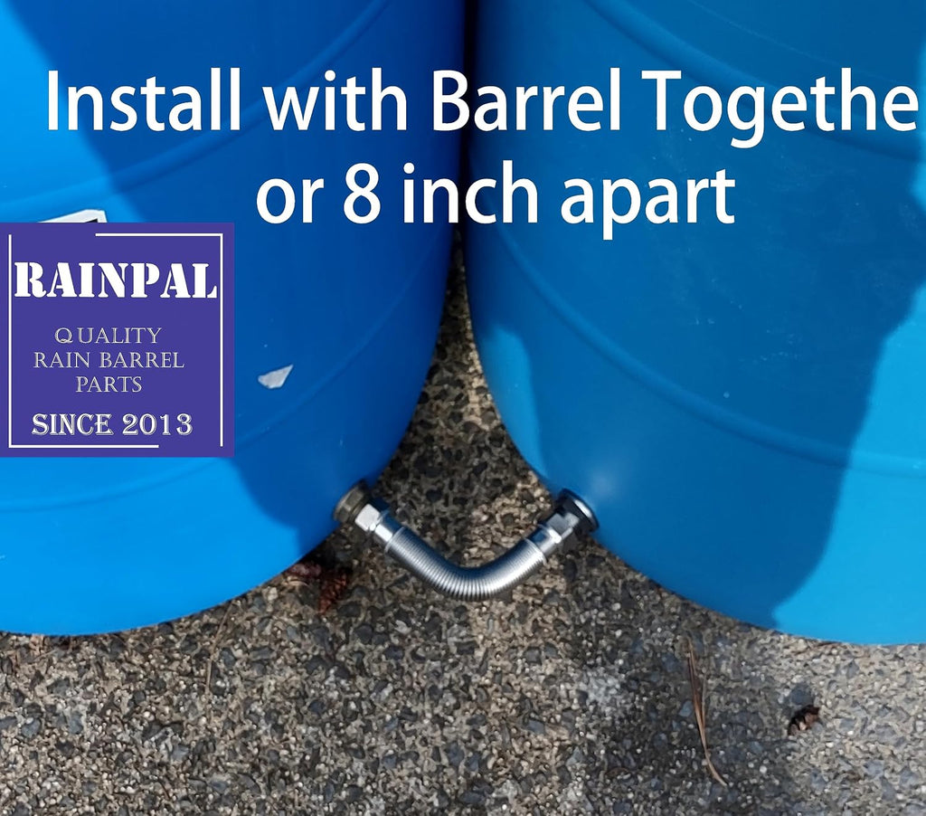 RBLSS5 Heavy Duty Stainless Steel Rain Barrel Linking Kit (Two SS304 Bulkhead Fittings and One 5” SS304 Corrugated Hose Expandable to 7.5”) (1)
