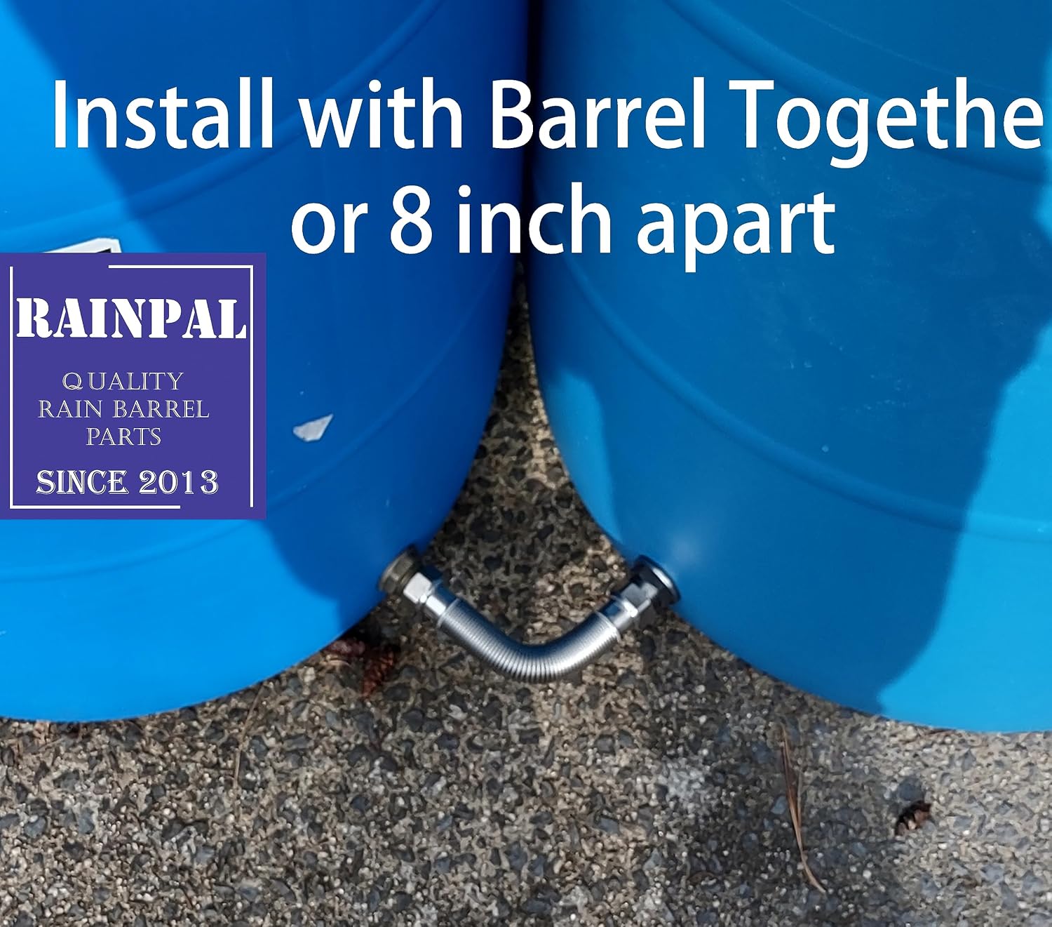 RBLSS5 Heavy Duty Stainless Steel Rain Barrel Linking Kit (Two SS304 Bulkhead Fittings and One 5” SS304 Corrugated Hose Expandable to 7.5”) (1)