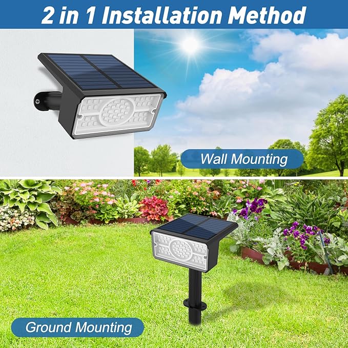 T-SUN Green Solar Spot Lights Outdoor 4 Pack, 49 LED 2 Lighting Modes, IP65 Waterproof Landscape Spotlights, 2 in 1 Auto On/Off Solar Lights for Yard, Garden, Driveway, Pathway