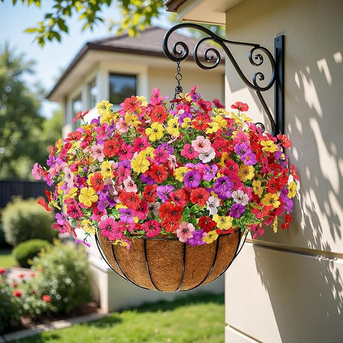 Alupssuc 32 Bundles Artificial Flowers for Outdoors Decoration, UV Resistant Silk Faux Daisy Flora Spring Fake Plastic Plants Greenery for Outside Indoor Yard Home Porch Window Box Decor, Mix 6 Colors