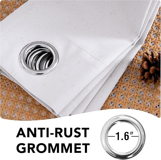 H.VERSAILTEX Linen Blackout Curtains 72 Inches Long 100% Blackout Thermal Insulated Textured Linen Look Curtain Draperies Anti-Rust Grommet, Energy Saving with White Liner, 2 Panels, Bright White