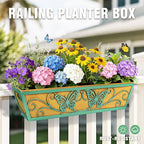 6 Pack 24 Inch Window Boxes Planter Railing Planters Box with Adjustable Brackets for Porch Deck Balcony Hanging Butterfly Decorative Flower Baskets & Non-Woven Fabric Liner for Outdoor Plants - Green