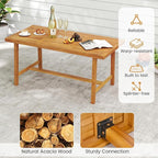 Tangkula 3 Piece Patio Dining Set for 4 People, 63” Outdoor Acacia Wood Rectangular Table with 1.97” Umbrealla Hole & 2 Cushioned Bench, for Deck Yard and Poolside