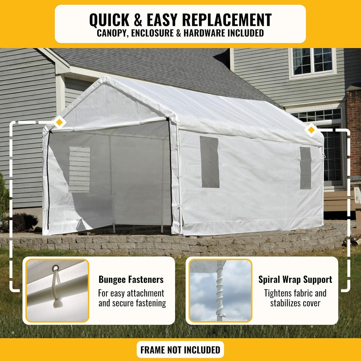 10x20 ft carport replacement canopy cover with enclosure, side view