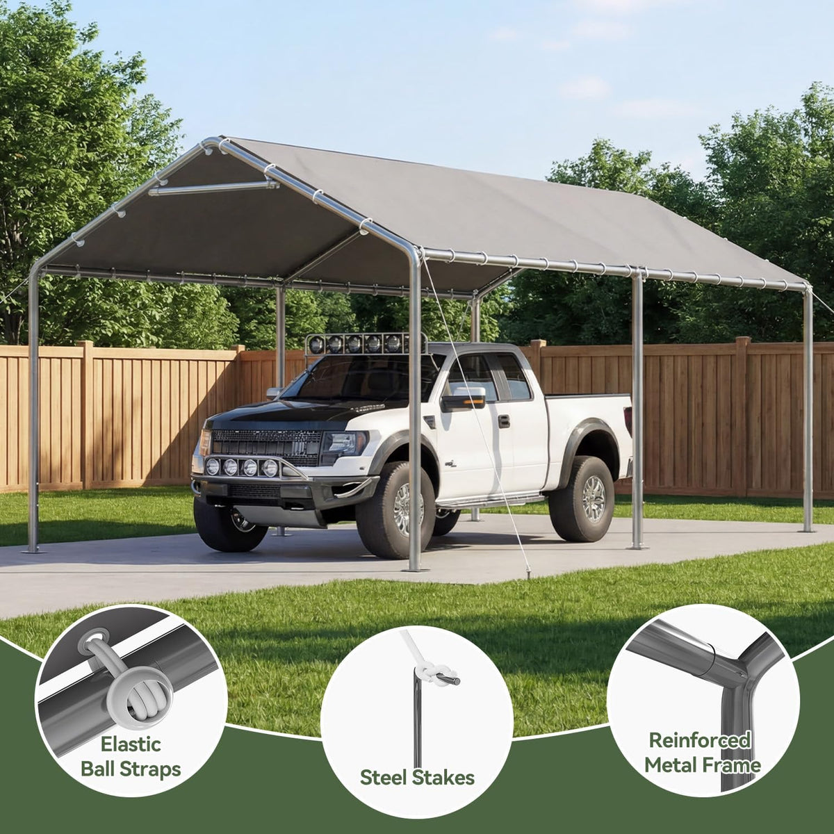 aoxun 10x20 carport heavy duty carport potable car, side view