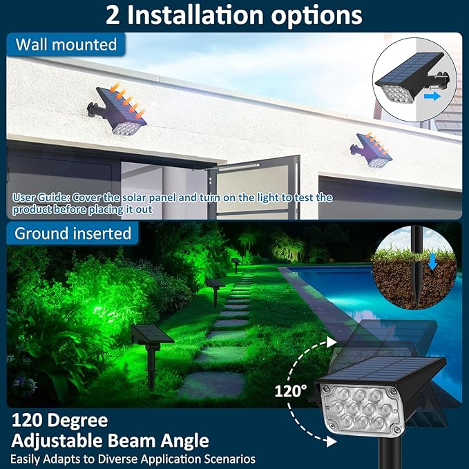 T-SUNUS Green Solar Spot Lights Outdoor Landscape Spotlights 2 Pack Dusk to Dawn Waterproof IP65 for St Patricks Day Halloween Christmas Accent Uplighting for Tree Yard Statue Graveyard Driveway Flag