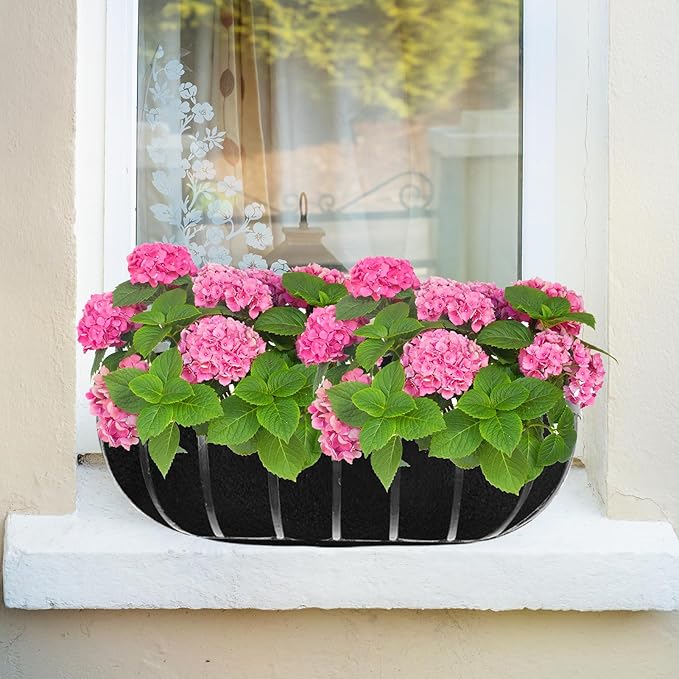 2PCS 24Inch Upgraded Planter Basket Liners Fabric Window Box Liners Felt Trough Planter Liner Black Flower Basket Liner Non-Woven Hanging Plant Liner for Planters Garden Fence - Avoid Bird Nesting