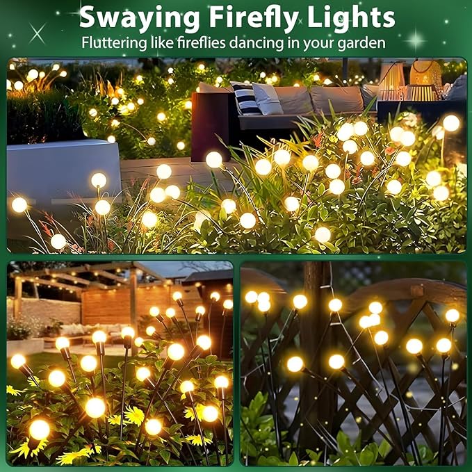 8-Pack Garden Solar Lights, 64 LED Solar Light Outdoor for Garden Decor, Waterproof Firefly Light Outdoor (Sway by Wind), Swaying Light for Outside Yard Pathway Landscape Decorations (Warm White)