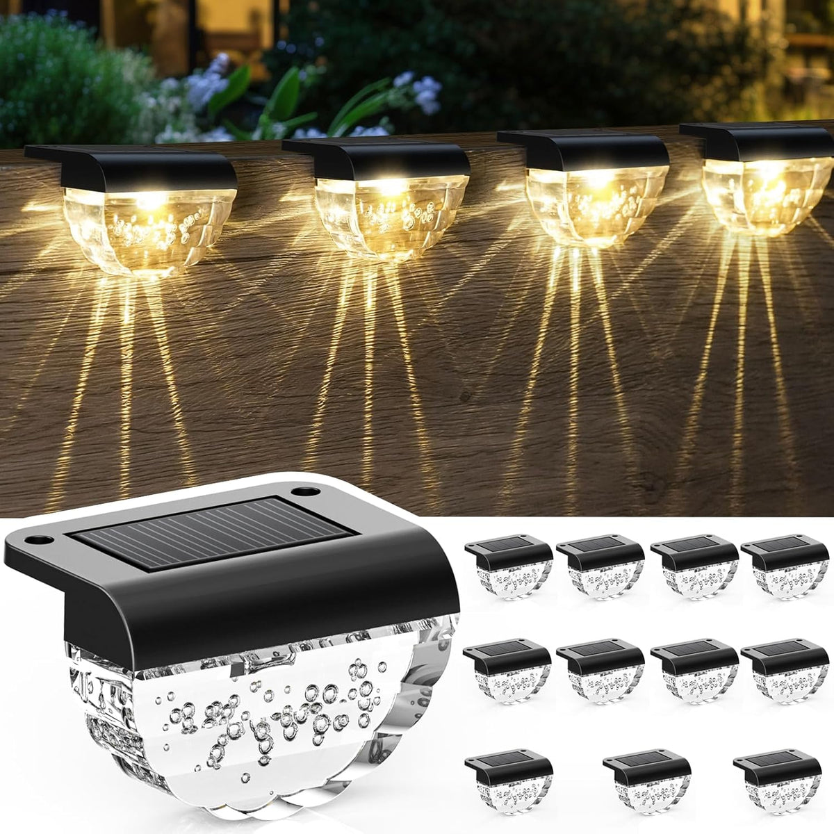 melunar 12 pack solar deck lights outdoor, solar, main product view
