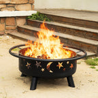 32 inch round fire pit with mesh cover, side view
