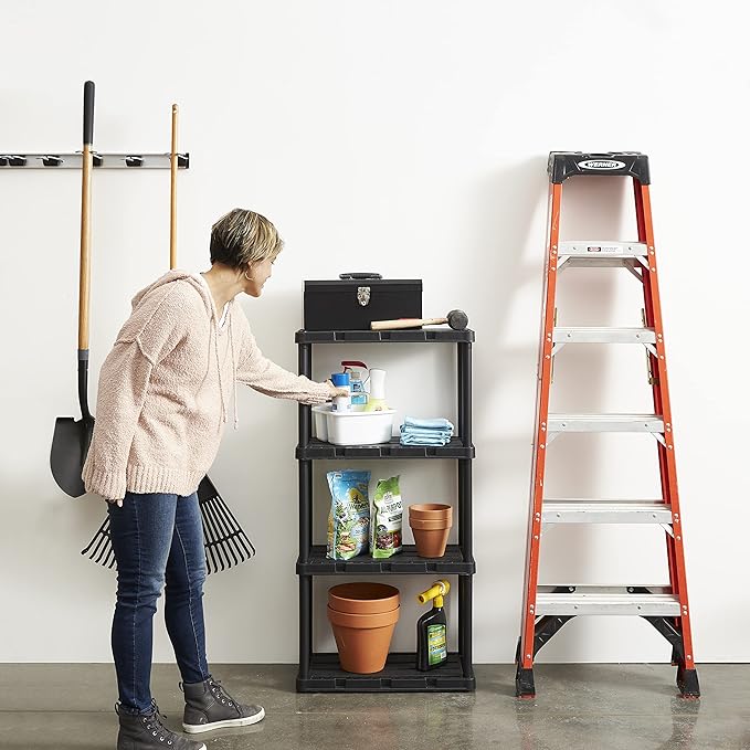 Gracious Living 2 Pack Light Duty Storage Shelves, Knect-A-Shelf 4-Shelf Ventilated Shelving Rack Organizer for Home, Garage, Basement & Laundry, Black