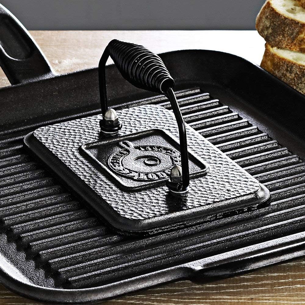 Lodge LPGI3 Cast Iron Reversible Grill/Griddle, 20-inch x 10.44-inch, Black & LGP3 Rectangular Cast Iron Grill Press, Pre-Seasoned, 6.75-inch x 4.5-inch