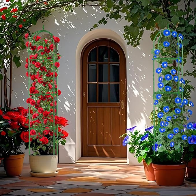 Garden Trellis for Climbing Plants, Tomato Cage, Rose, Flowers, Grape, Pea, Cucumber Trellis, Rustproof Plastic Coated Metal Plant Support for Potted Plants Indoor Outdoor - 1PC Plant Trellis