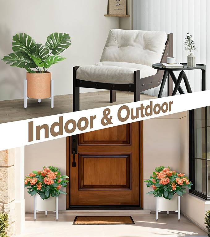 Plant Stand Indoor Adjustable, Metal Modern Indoor Plant Stand, Heavy Duty Plant Stands Outdoor Corner, Stable Plant Holder, Fits 8 to 12 Inches Pots, White, 1 Pack, Pot & Plant Not Included