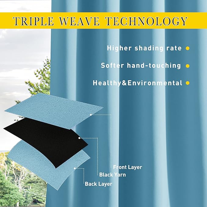 NICETOWN 2 Panels Weighted Outdoor Curtains for Patio Waterproof, Thermal Insulated Grommet & Back Tab on Top & Bottom Windproof Sun Blocking Draperies for Gazebo with Fixed Rope, Teal Blue, W66 x L84