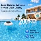 Solar Pool Thermometer, Wireless Floating Water Temperature Sensor, IPX8 Waterproof, Long Range Digital Display for Swimming Pool, Hot Tub, Spa, Pond & Lake