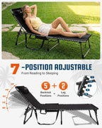 KingCamp Oversized Tanning Chair Padded Lounge Chair, Black | Extra-Wide Padded, Folding Chase Lounge, Portable Adjustable 5-Position, 440lbs Heavy Duty